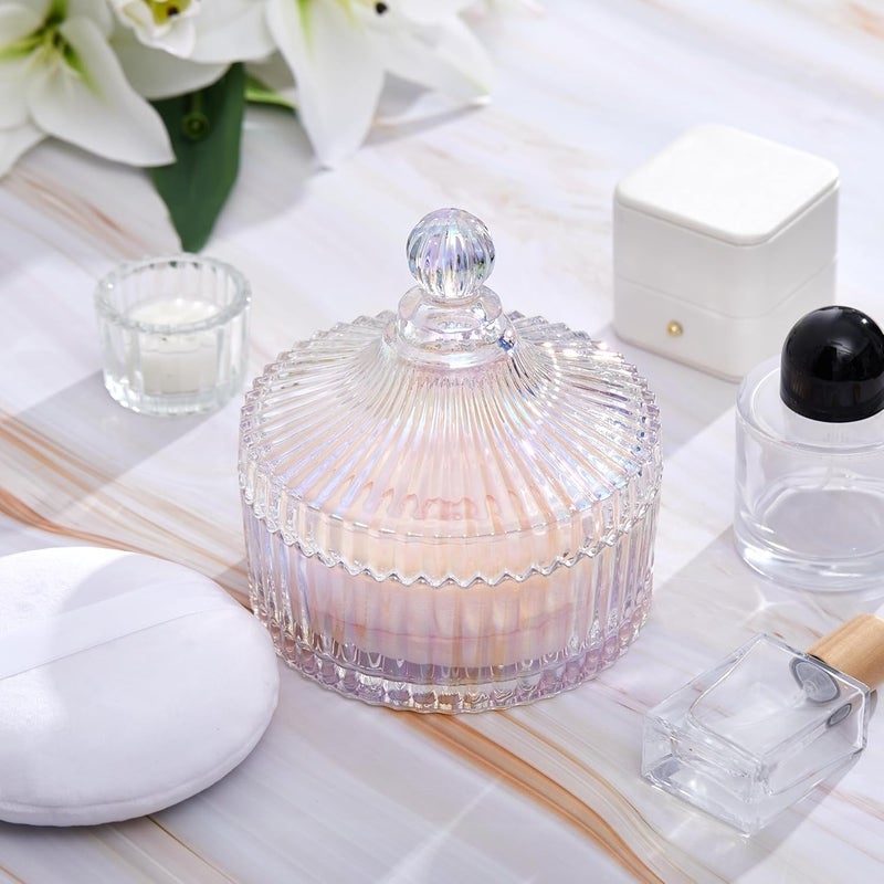 Tioncy 3 Pcs Extra Large Body Powder Puff and Container 5.43'' Glass Body Container with 5.12'' Powder Puff Glass Jar for Women's Talcum(Dazzling) - Image 1